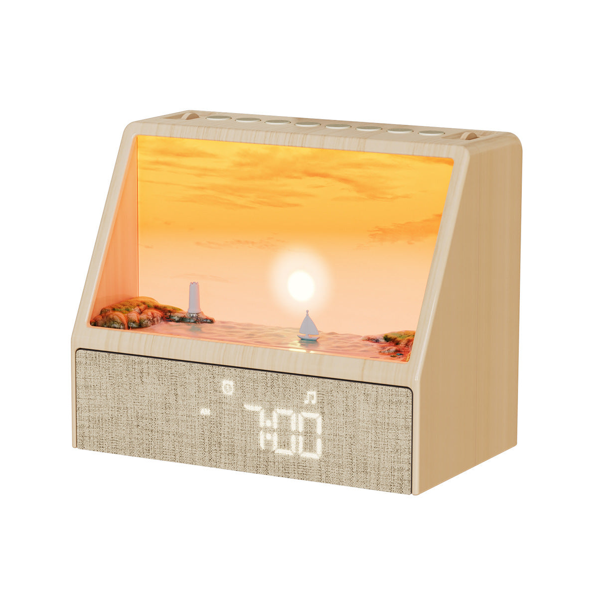 Lampe Réveil Simulateur d’Aurore Diorama 3D — Bluetooth / Bruit Blanc / Horloge LED / USB