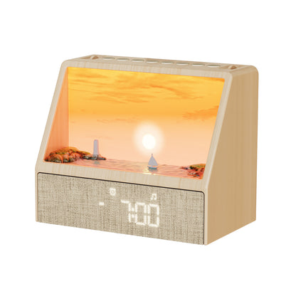 Lampe Réveil Simulateur d’Aurore Diorama 3D — Bluetooth / Bruit Blanc / Horloge LED / USB