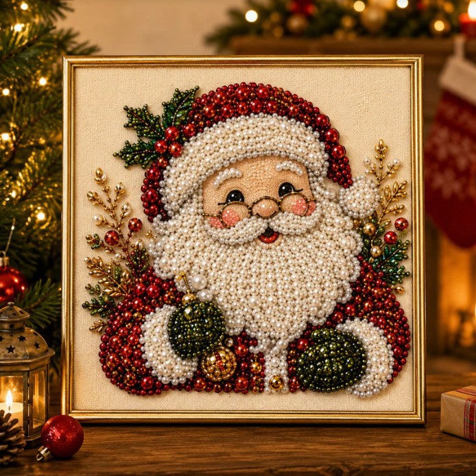Peinture Diamant à la Perle — Kit DIY Thème Noël / 20×20 cm / Cadre Inclus