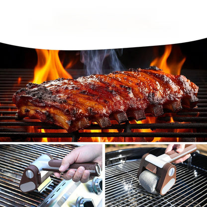 GrillSpin Pro – Oplaadbare BBQ-borstel van roestvrij staal 304 met rol | LED, Draadloos, Zwart/Goud & Bruin