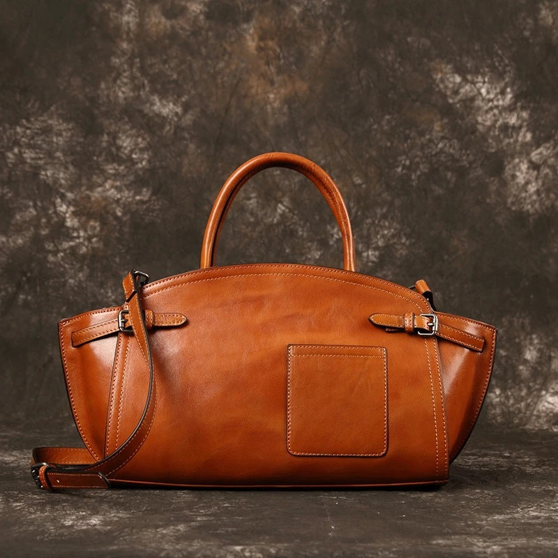 Sac Boston Rétro en Cuir Véritable Vachette