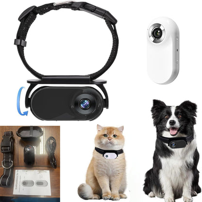 Caméra HD pour Collier Animal de Compagnie — Angle Réglable 360° / 1080P / Noir ou Blanc