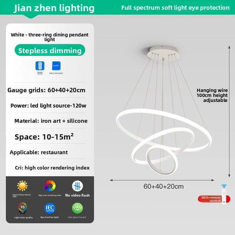 Lustre LED Nordique Triple Anneau 60W avec Télécommande – 3 Finitions