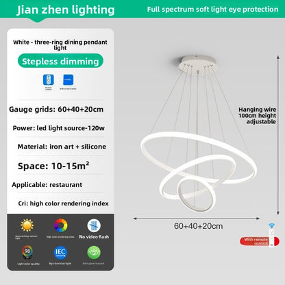 Lustre LED Nordique Triple Anneau 60W avec Télécommande – 3 Finitions