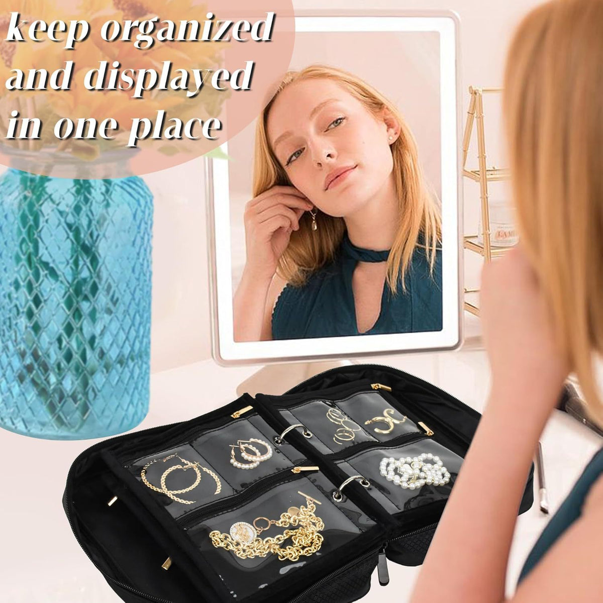Trousse Rangement Bijoux PVC Transparent & Velours — Multi-Compartiments