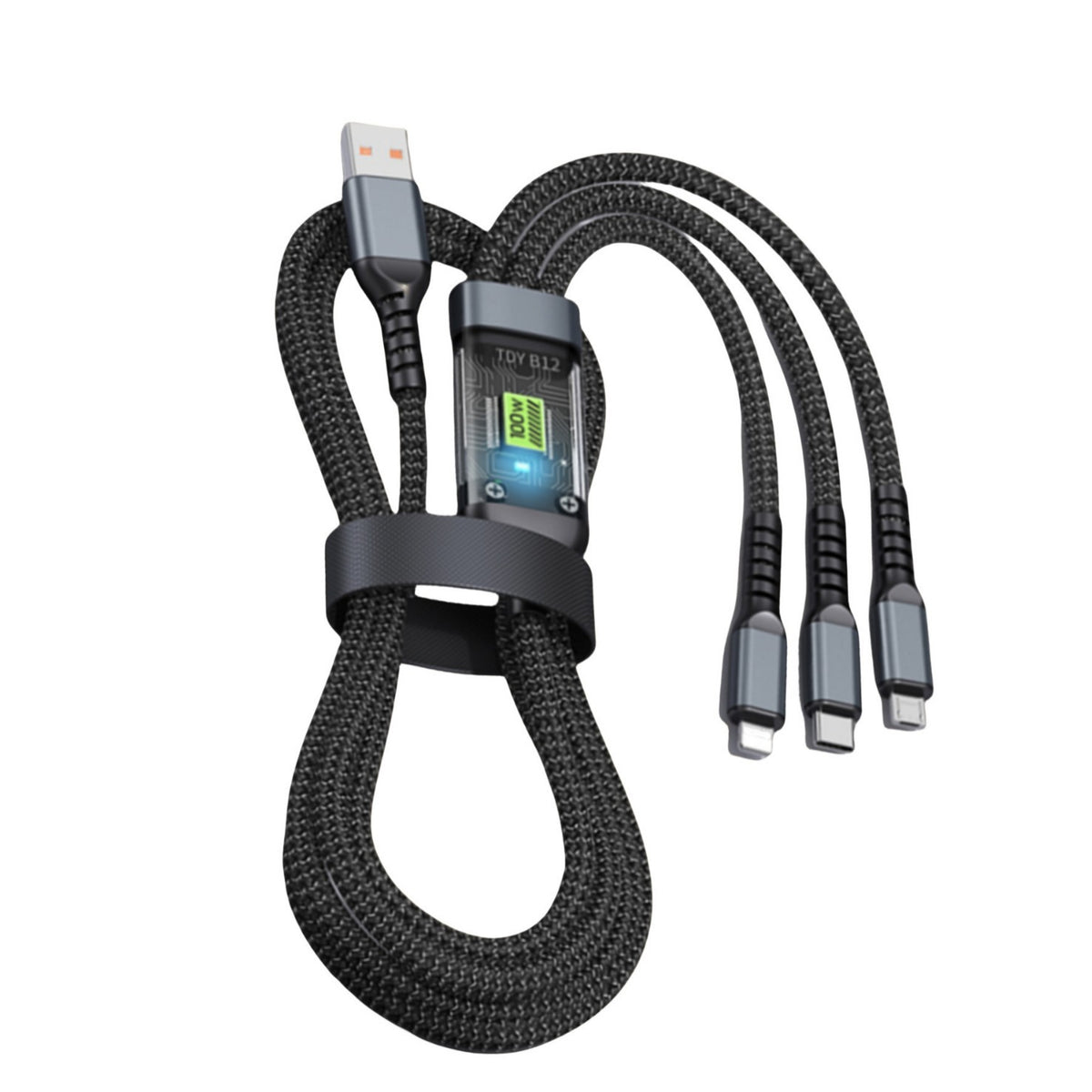 Câble Tressé 3-en-1 Charge Rapide 100W Affichage Digital — 1,2m & 2m