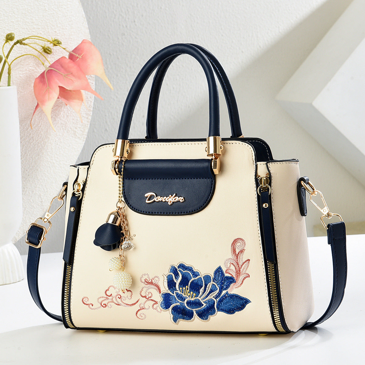 Sac À Main Brodé Style Chinois Bandoulière Réglable