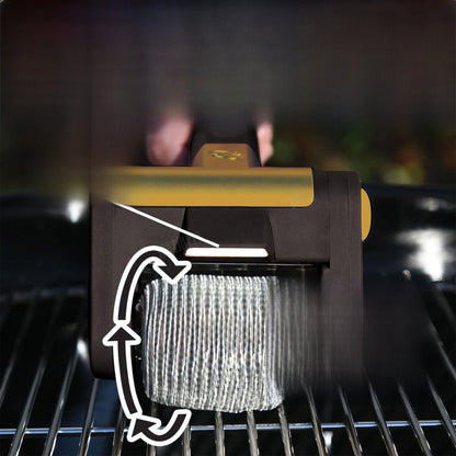 GrillSpin Pro – Oplaadbare BBQ-borstel van roestvrij staal 304 met rol | LED, Draadloos, Zwart/Goud & Bruin