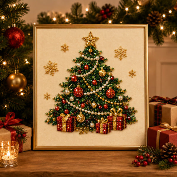 Peinture Diamant à la Perle — Kit DIY Thème Noël / 20×20 cm / Cadre Inclus