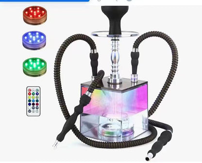 Narguilé Acrylique Double Tuyau Cuir LED Cube