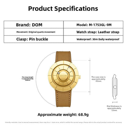 Montre DOM Billes Magnétiques — Cadran Sans Aiguilles / Quartz / Cuir Véritable