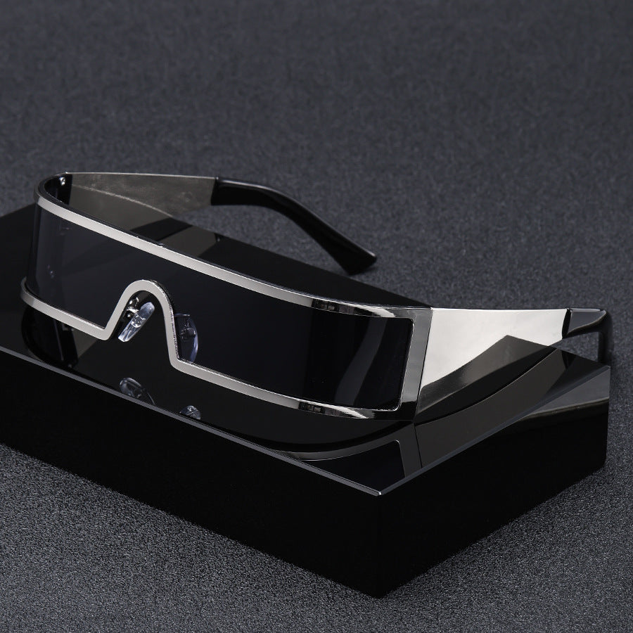 Lunettes de Soleil Punk Futuristes Monture Métal UV400 Coupe-Vent