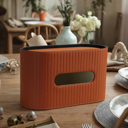 Boîte à Mouchoirs Cuir Ovale avec Range-Télécommande