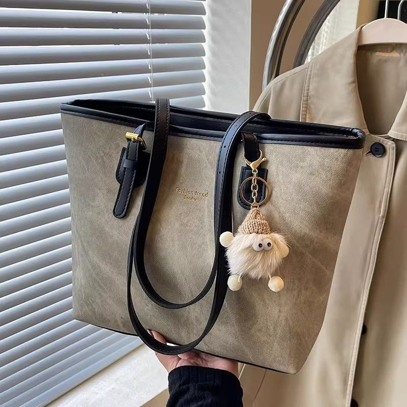 Tote Bag Marbré avec Peluche Mouton — 2 Coloris