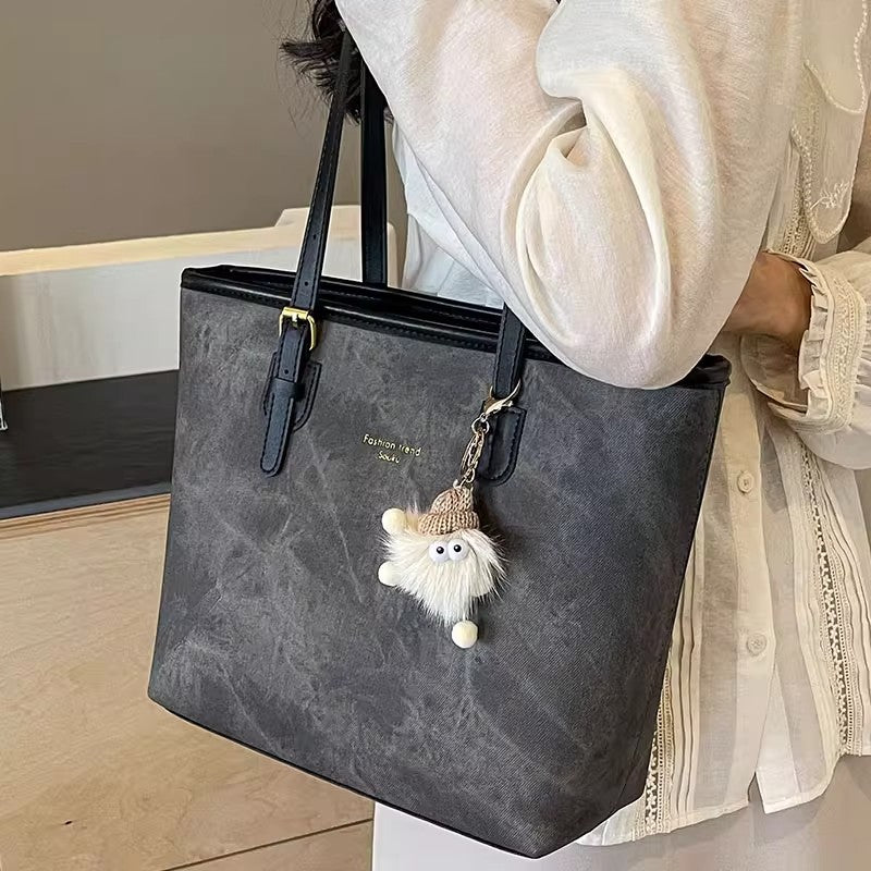 Tote Bag Marbré avec Peluche Mouton — 2 Coloris