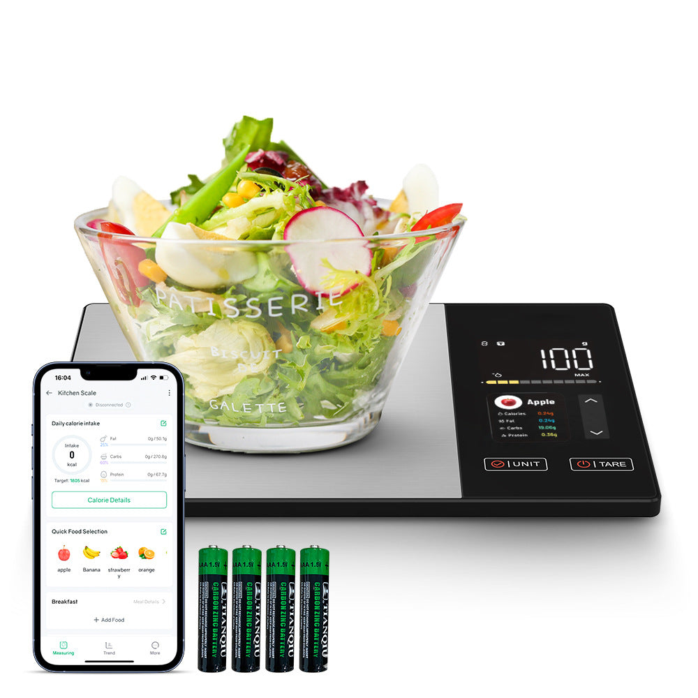 Balance Cuisine Connectée Écran Couleur — Suivi Nutritionnel / 5kg / 1g / 999+ Aliments