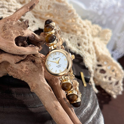 Montre Femme Vintage Quartz Bracelet Pierres Semi-Précieuses