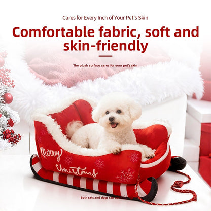 Corbeille Festive en Peluche pour Chien & Chat — Traîneau Noël / Chaleur & Confort / M & L