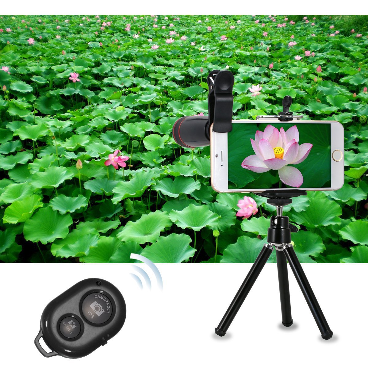Kit Objectif Téléphoto 12X Smartphone 10-en-1 avec Trépied & Selfie
