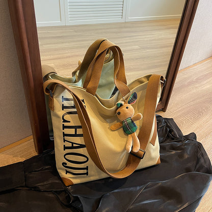 Tote Bag Canvas Style Japonais & Peluche Lapin — 4 Coloris