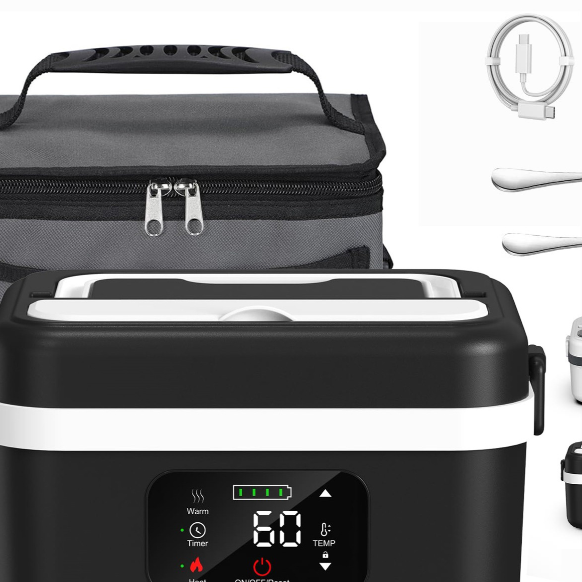 Lunch Box Chauffante Sans Fil Rechargeable — Inox 304 / 1L / USB-C / 60W