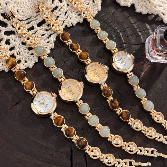 Montre Femme Vintage Quartz Bracelet Pierres Semi-Précieuses