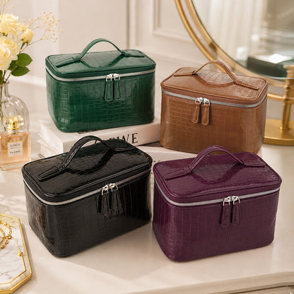 Trousse Maquillage Texture Croco PU Imperméable — Grande Capacité / 4 Coloris