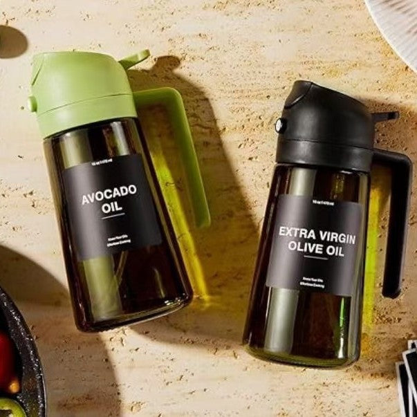 Flacon Vaporisateur d’Huile en Verre Anti-Lumière — 470ml / Pinceau Inclus