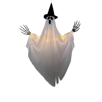 Décoration Halloween Lumineuse — Chapeau Sorcier & Griffe Fantôme / 80×90 cm