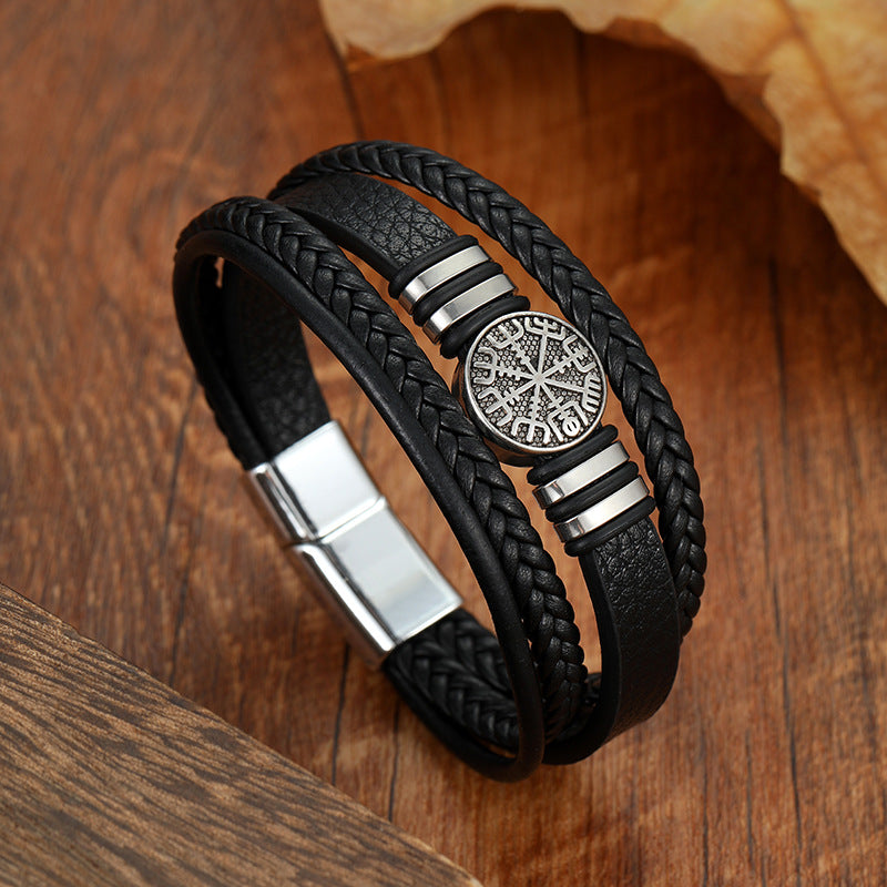 Bracelet Cuir Tressé Boussole