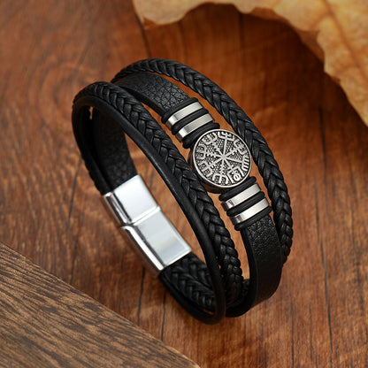 Bracelet Cuir Tressé Boussole