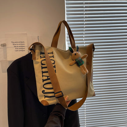 Tote Bag Canvas Style Japonais & Peluche Lapin — 4 Coloris