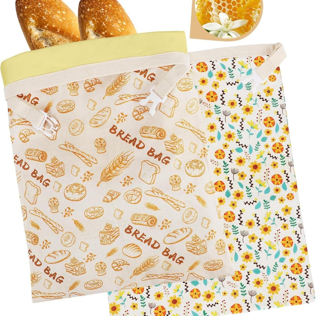Herbruikbare broodzak met bijenwas / Set van 2