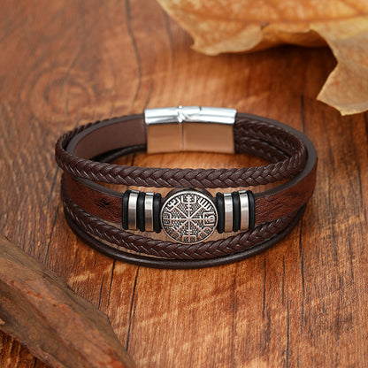 Bracelet Cuir Tressé Boussole