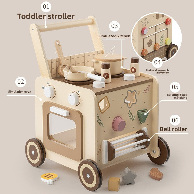 Houten Loopwagen met Kralen — Multispeelwagentje 0-3 jaar