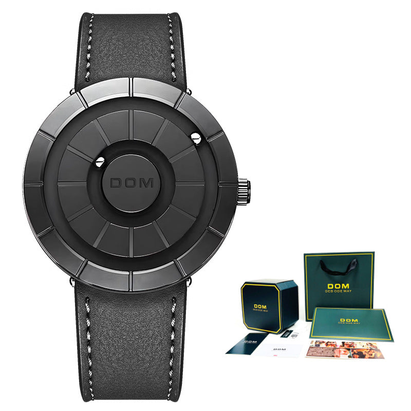 Montre DOM Billes Magnétiques — Cadran Sans Aiguilles / Quartz / Cuir Véritable