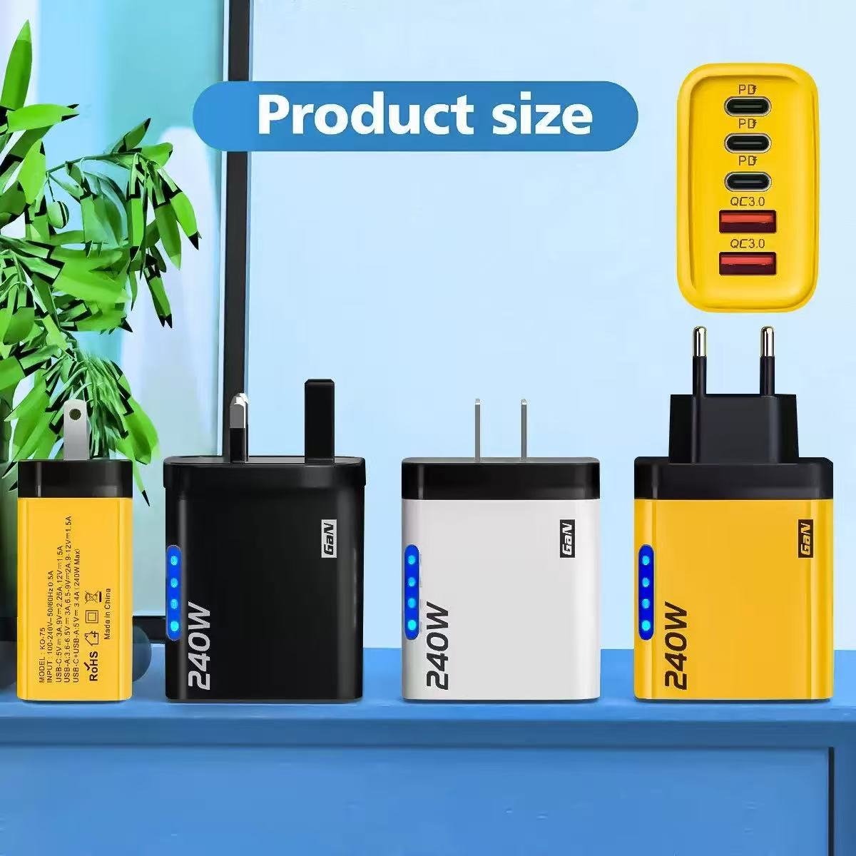 Chargeur Multiport 240W — 3 USB-C PD + 2 USB-A / Indicateur LED