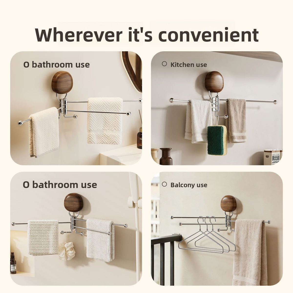 Porte-Serviettes Rotatif Multi-Barres Sans Perçage – Inox