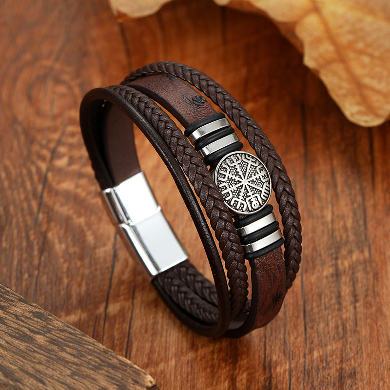 Bracelet Cuir Tressé Boussole