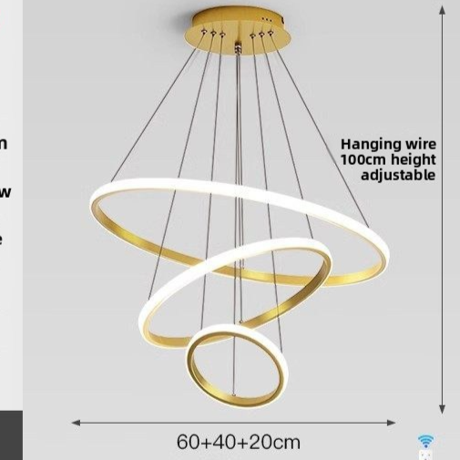 Lustre LED Nordique Triple Anneau 60W avec Télécommande – 3 Finitions