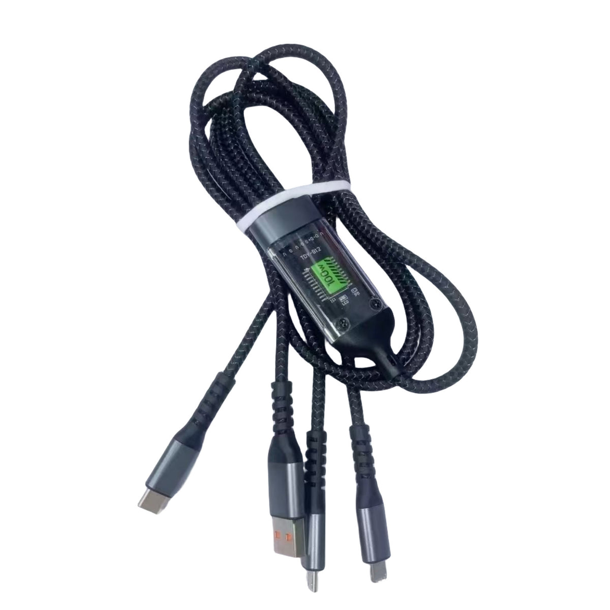 Câble Tressé 3-en-1 Charge Rapide 100W Affichage Digital — 1,2m & 2m