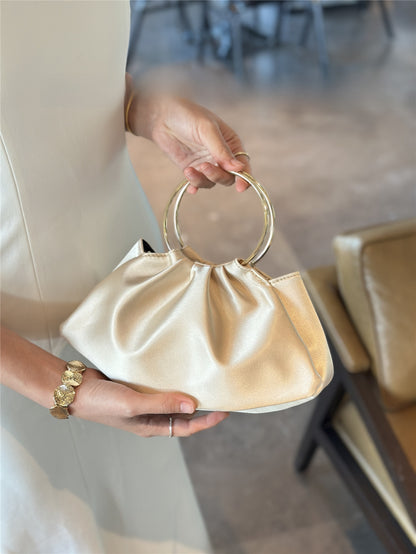 Pochette Satin Plissée Vintage — Champagne