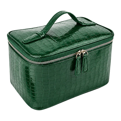 Trousse Maquillage Texture Croco PU Imperméable — Grande Capacité / 4 Coloris