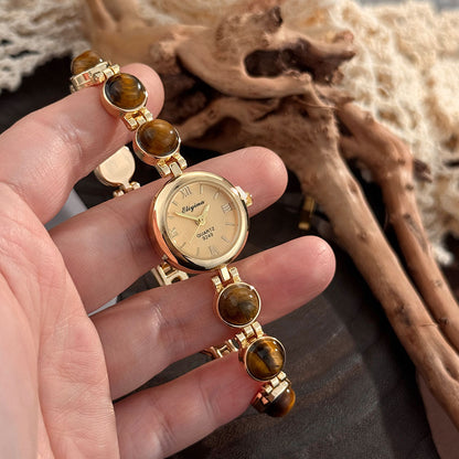 Montre Femme Vintage Quartz Bracelet Pierres Semi-Précieuses