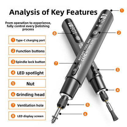 Stylo de Polissage et de Gravure Miniature — 4 en 1, Rechargeable USB