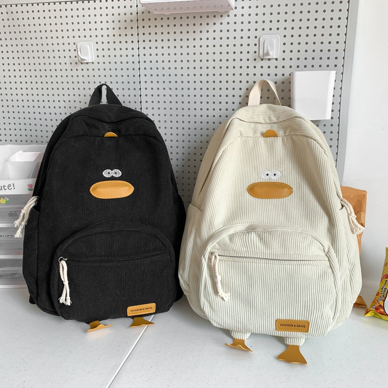 Sac à Dos Velours Côtelé Motif Canard Mignon