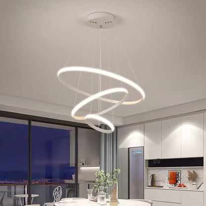 Lustre LED Nordique Triple Anneau 60W avec Télécommande – 3 Finitions