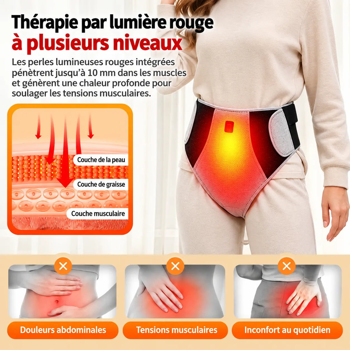Ceinture enveloppante chauffante à lumière rouge et massage vibrant