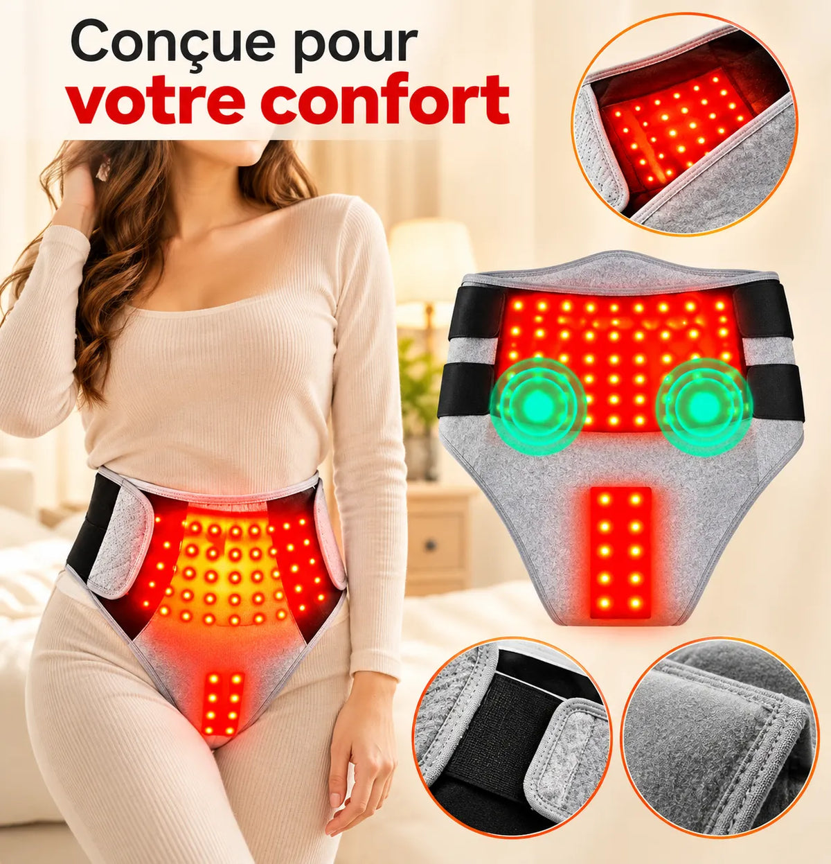 Ceinture enveloppante chauffante à lumière rouge et massage vibrant