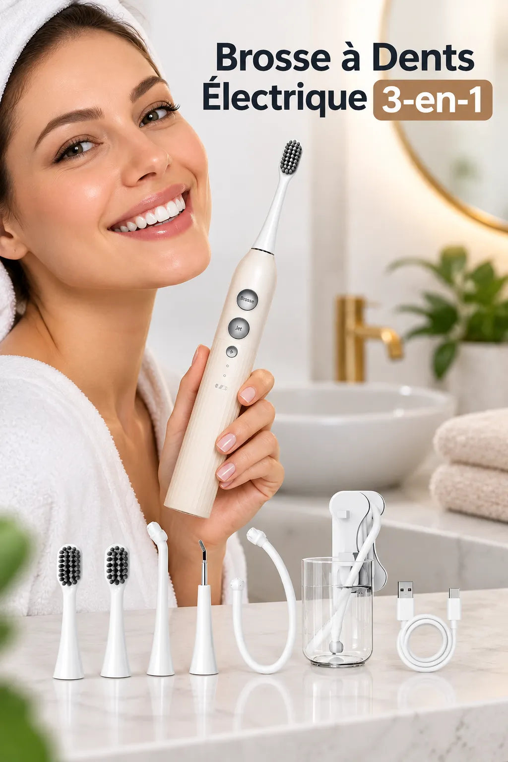 Brosse à Dents Électrique Lévitation Magnétique 3-en-1 — 40 000 RPM / 30 Jours / 3 Coloris
